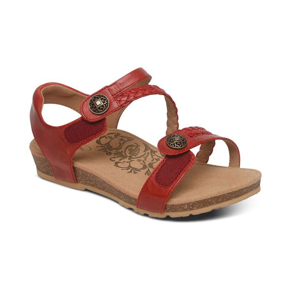 Aetrex Women's Jillian Braided Quarter Strap Sandals - Red | USA B2M681H